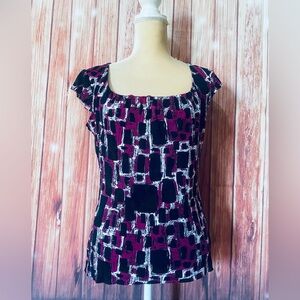 Women’s Medium Blouse Worthington Stretch Short Cap Sleeves U Neck Soft Lined